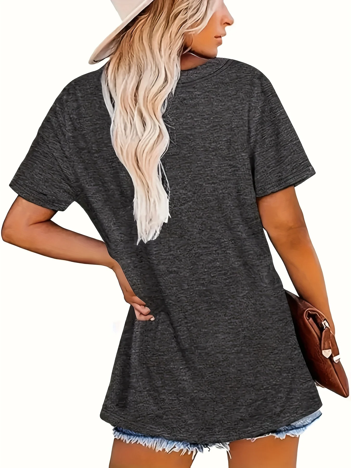 2024 New Plus Size Retro Versatile Large Gray T-shirt Women\'s Summer Casual Loose Comfortable Top