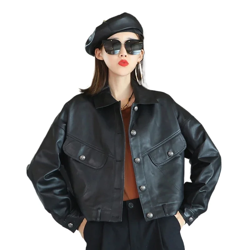 Tajiyane 정품 가죽 자켓 여성 진짜 양피 코트 2021 가을 짧은 슬림 의류 레이디 패션 바이커 자켓 Pele HLY75