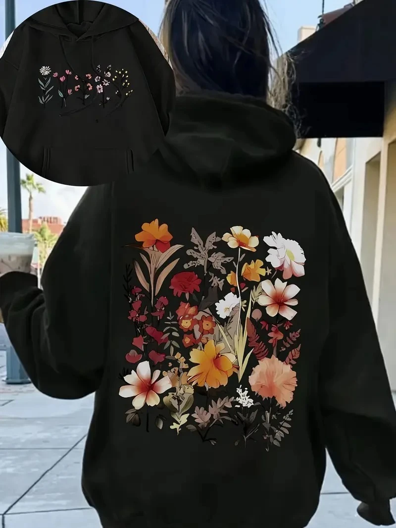 

Осенне-зимняя толстовка из чистого хлопка с цветочным графическим принтом для мужчин и женщин, уличная спортивная тренировка, брендовая модная одежда