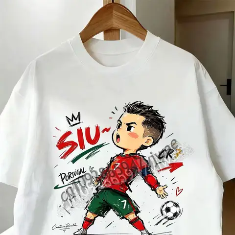 Cute Version Portugal SIU Celebration Cartoon Graphic T-Shirt Fan Commemorative Edition Short Sleeved Summer Adult Kid'S T-Shirt