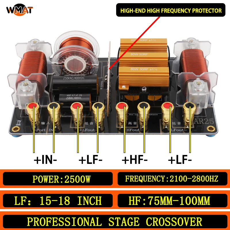 

AR25/HighPower 2500W 2 Way Crossover 15-18 inch subwoofer speaker metal crossover,75-100 core tweeter 2100-2800Hz Stage-Ready