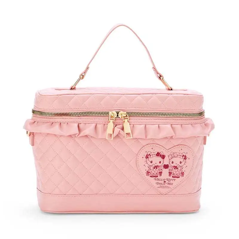 Kawaii New Sanrio Hello Kitty Cosmetic Bags Girls Cute Creative Plaid Ruffle Top-Handle Bags Crossbody Shoulder Strap Gift