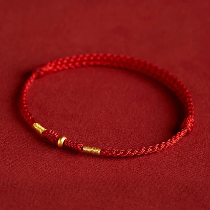Modisches handgewebtes rotes Seil-Glücksarmband für Liebhaber und Freunde, goldene Perle, längenverstellbar, für Damen und Herren, Armband, Fußkettchen, Geschenk für Liebhaber – Detail 13