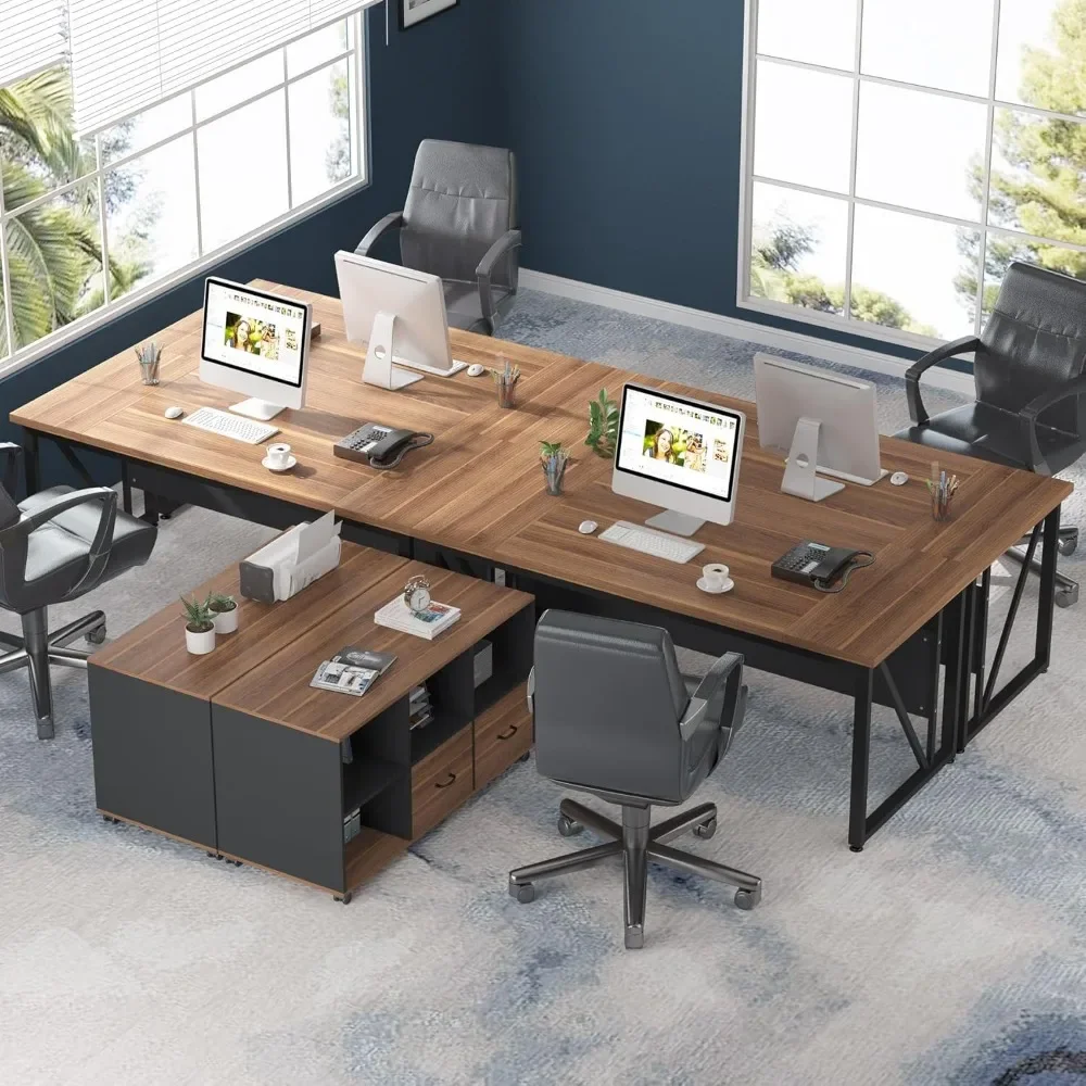 Executive Desk and lateral File Cabinet, L-Shaped Computer Desk Home Office Business Furniture with Drawers and Storage Shelves