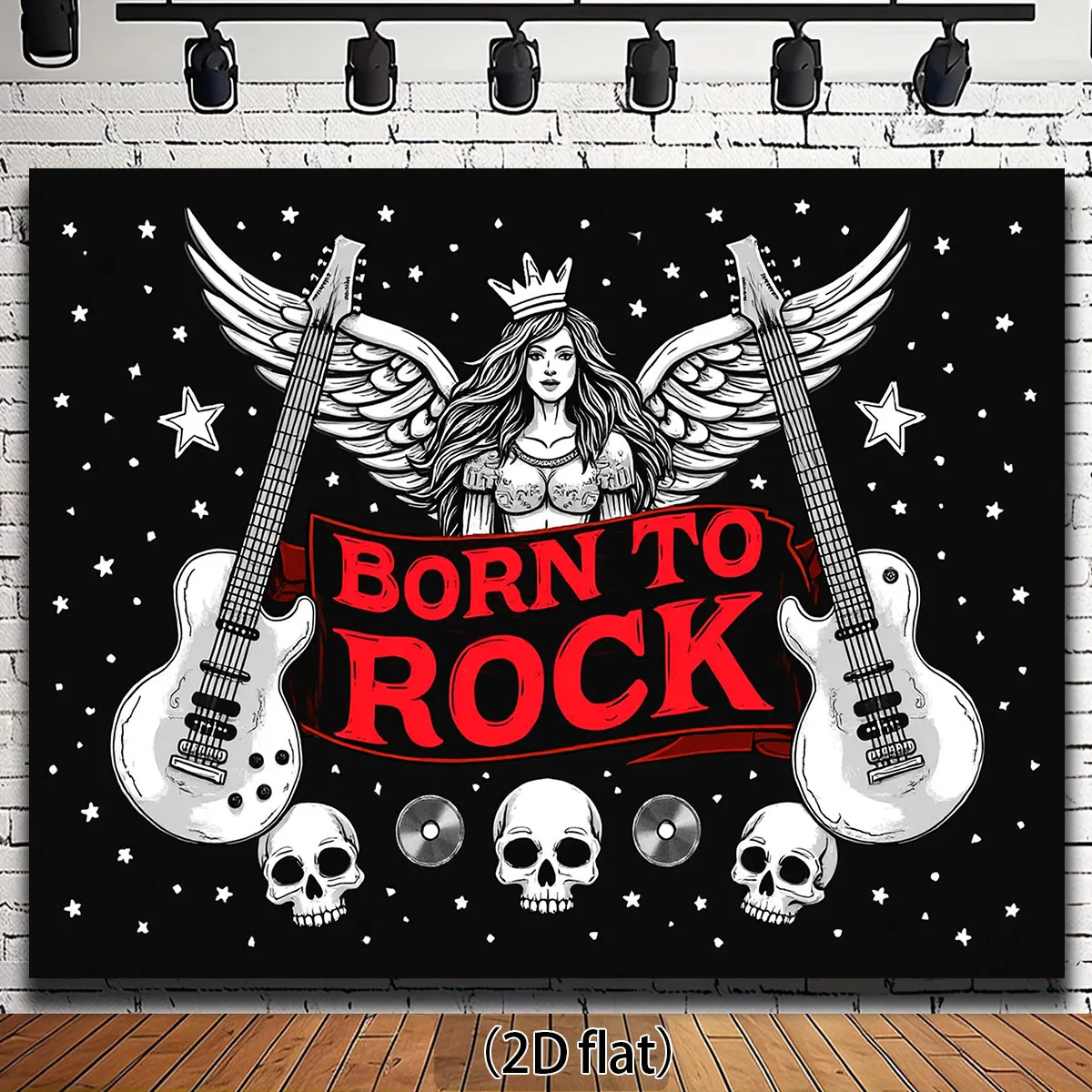 2D-Hintergrundstoff mit Steinmotiv, 1 Stück, mit Engelsflügeln, E-Gitarre, Totenkopf- und Sternmustern