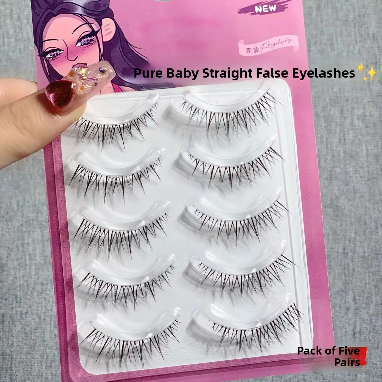 Natural Looking Crossed Straight Fake Eyelashes for Men Daily Use Realistic Artificial Long False Eyelashes 5 Pairs