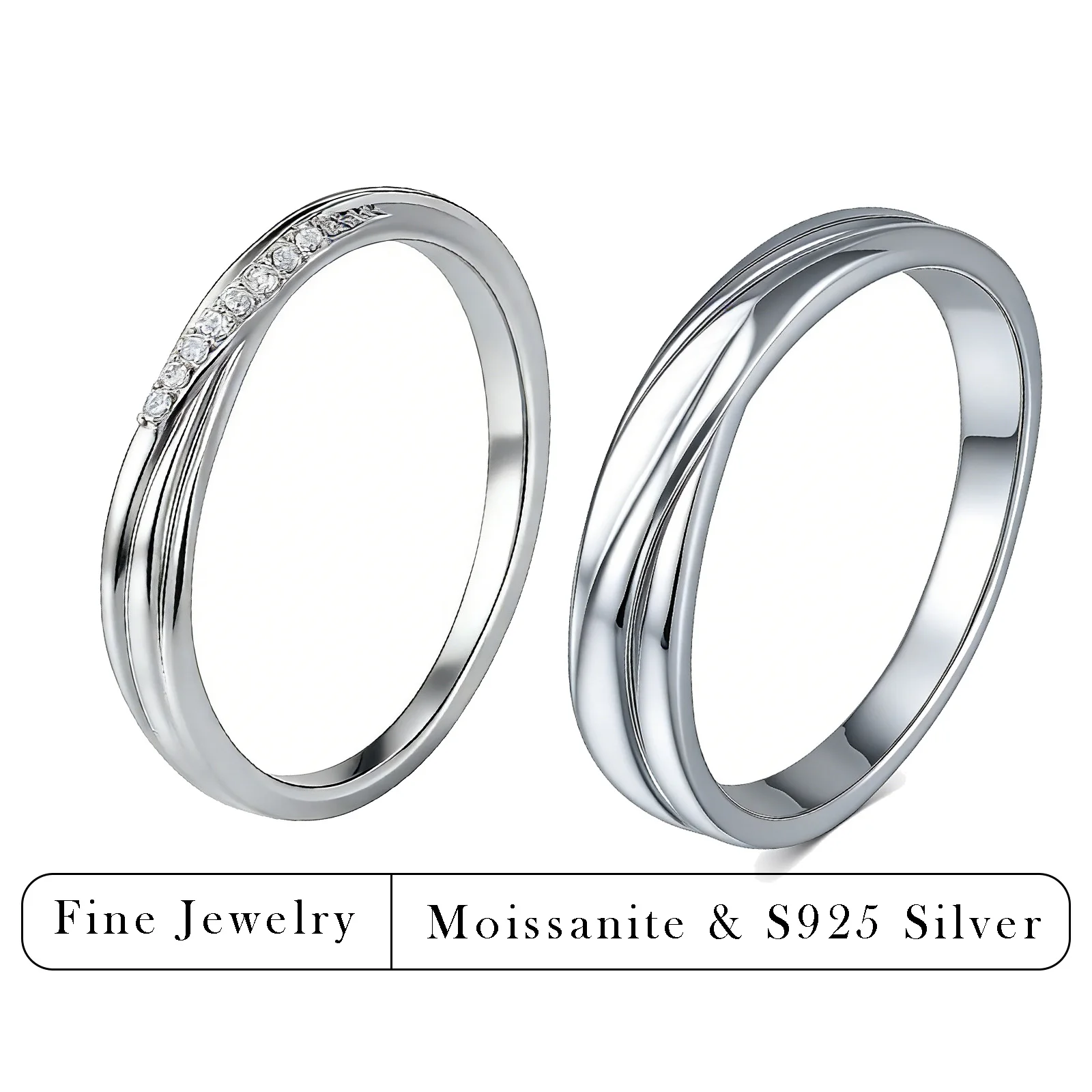 

Парные кольца из муассанита 0.055 CTW, серебро 925 пробы, переплетенные обручальные кольца для него и для нее, кольца-обещания