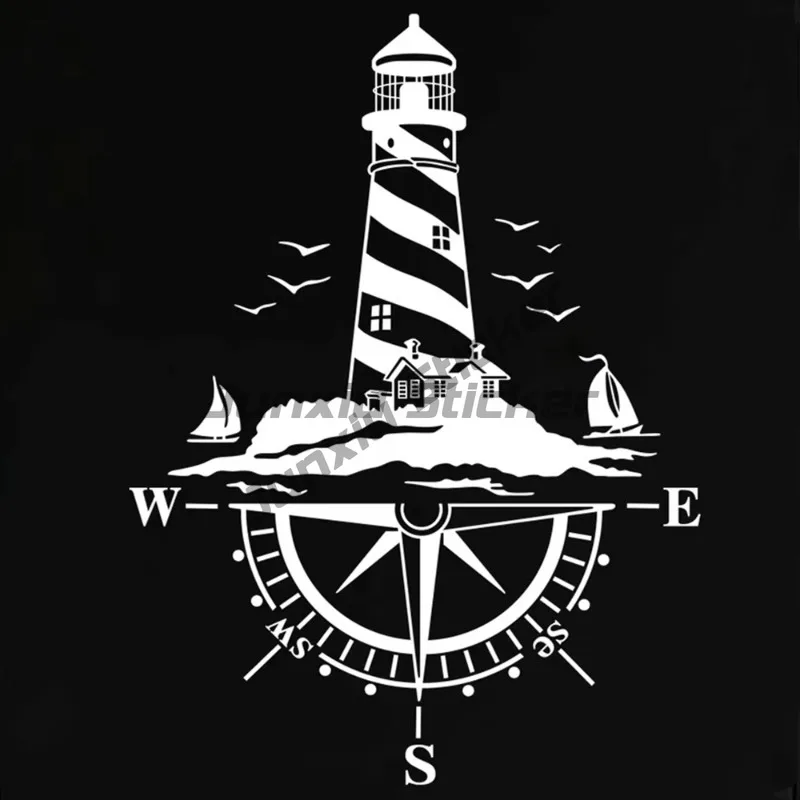 Van Camping Rv Caravan Lighthouse Comb of The Winds Compass Car Decor Sticker Motor Vinyl Vehicle Decal