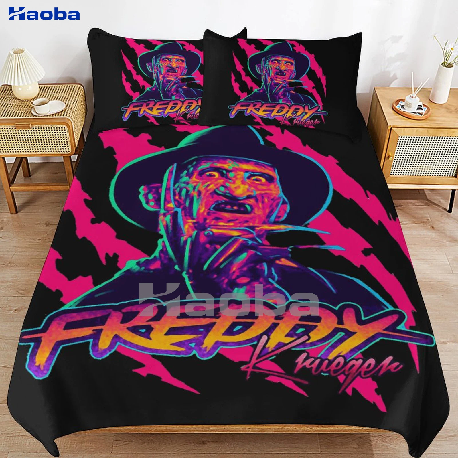 Horror Movie freddy krueger Print Three Piece Bedding Set Children or Adults for Beds Quilt Covers Birthday Gifts for Women Men