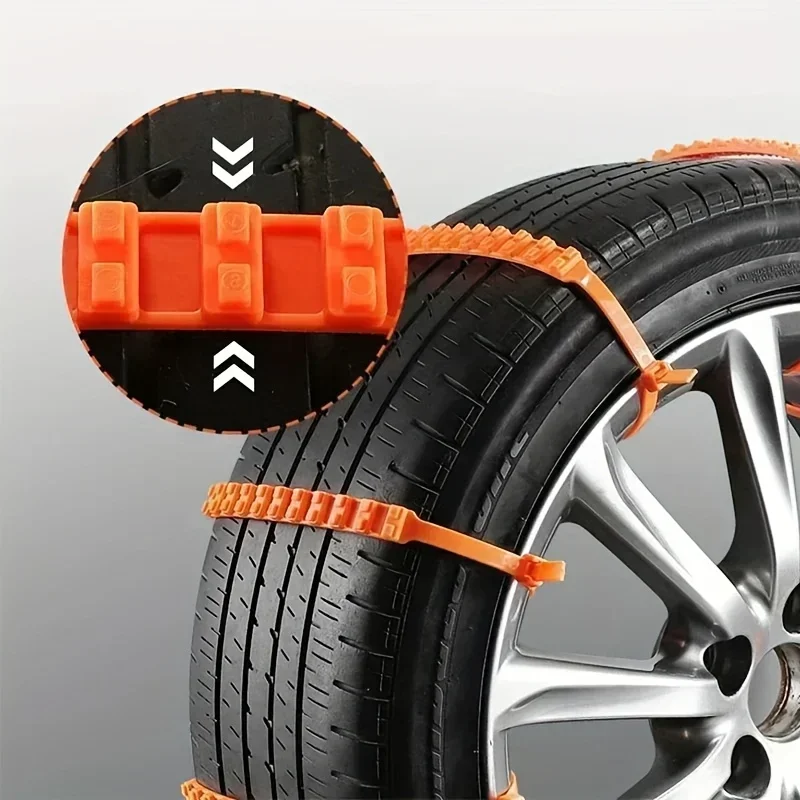 Universelle rutschfeste Reifenketten, 10 Stück wiederverwendbare Reißverschluss-Traktionsgurte für Winter-Autoreifen mit Dual-Rillen-Design