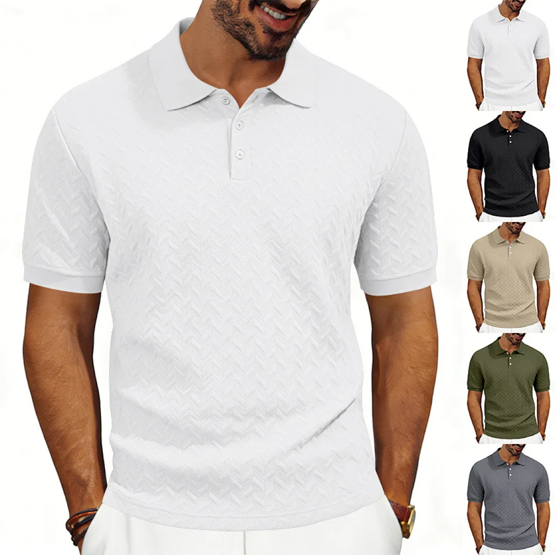 Grenzüberschreitendes Amazon American Heavy-Duty Polo-Shirt mit lockerem Texturmuster, einfarbig, Jacquard, lässig, schlicht, trendig, kurzärmelig – Detail 9