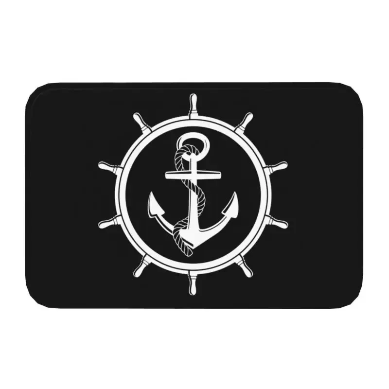 Nautical Anchor Ship Wheel Doormat Non-Slip Polyester Marine Bath Rug for Kitchen Living Room