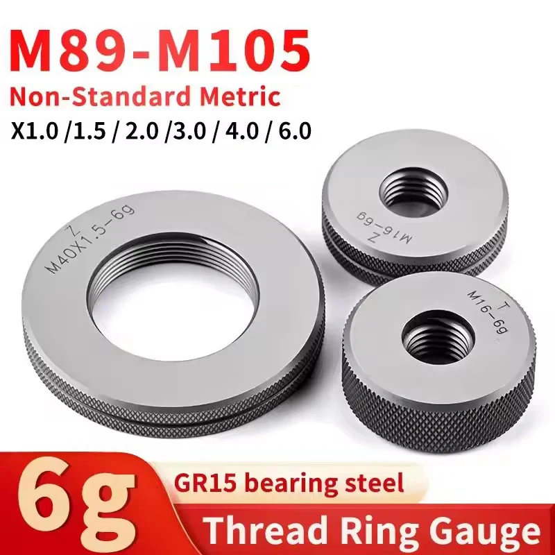 1SET(1*GO+1*NOGO) 6g Accuracy M89-M105 X1/1.5/2/3/4/6 Standard Metric Fine Tooth Thread Ring Gauge Measure Tool