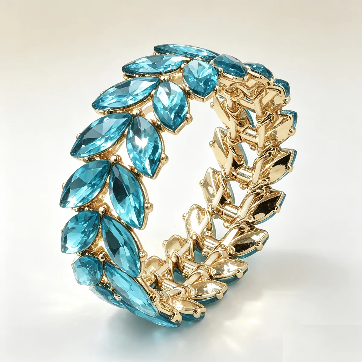 Ladies Luxury Wide Rhinestone Bracelet Geometric Crystal Wedding Party Sequin Jewelry Gold Plated Retractable Woman Bracelet