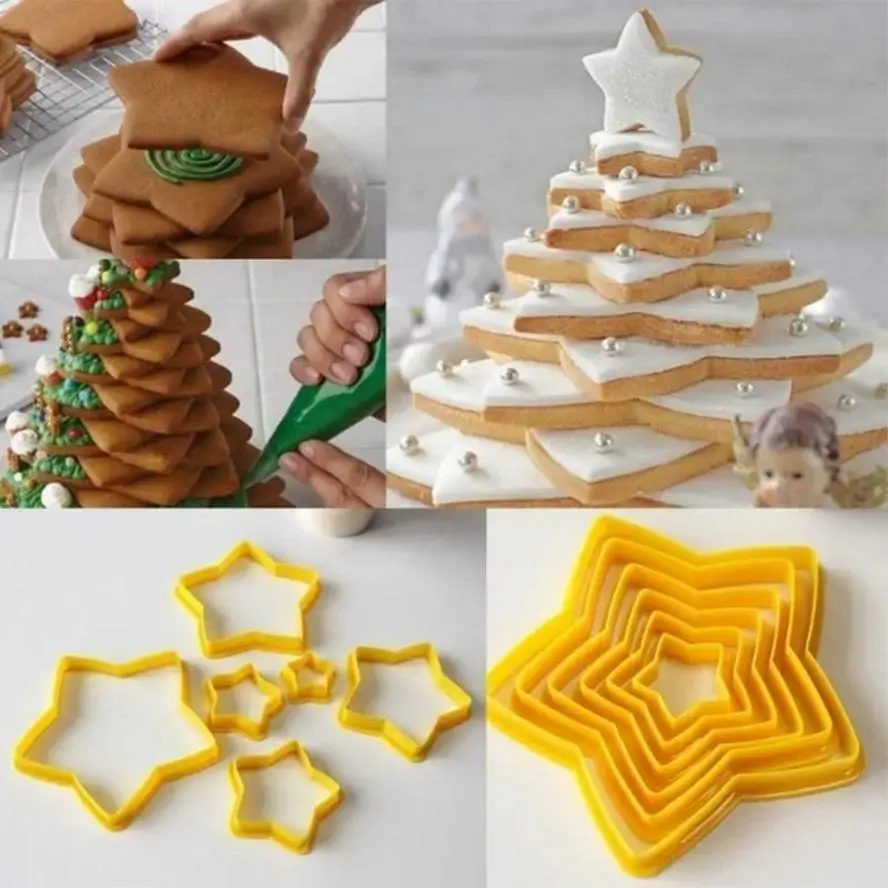 

6 Pcs/Set 3D DIY Pentagram Christmas Tree Cookies Cake Cutter Mold Set Baking Tool For Christmas Day Cookie Cutter Set