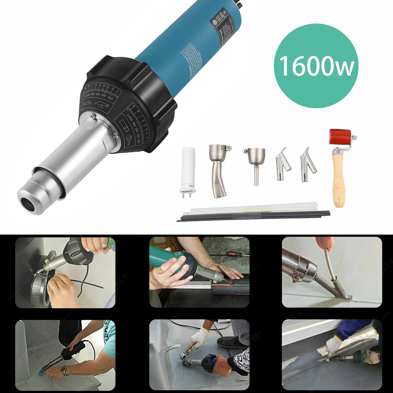 AC 220V 1500W 1600W Hot Air Torch Plastic Welder Welding Heat Gun Pistol Kit With Welder + Nozzle + PVC Plastic Rod Kit