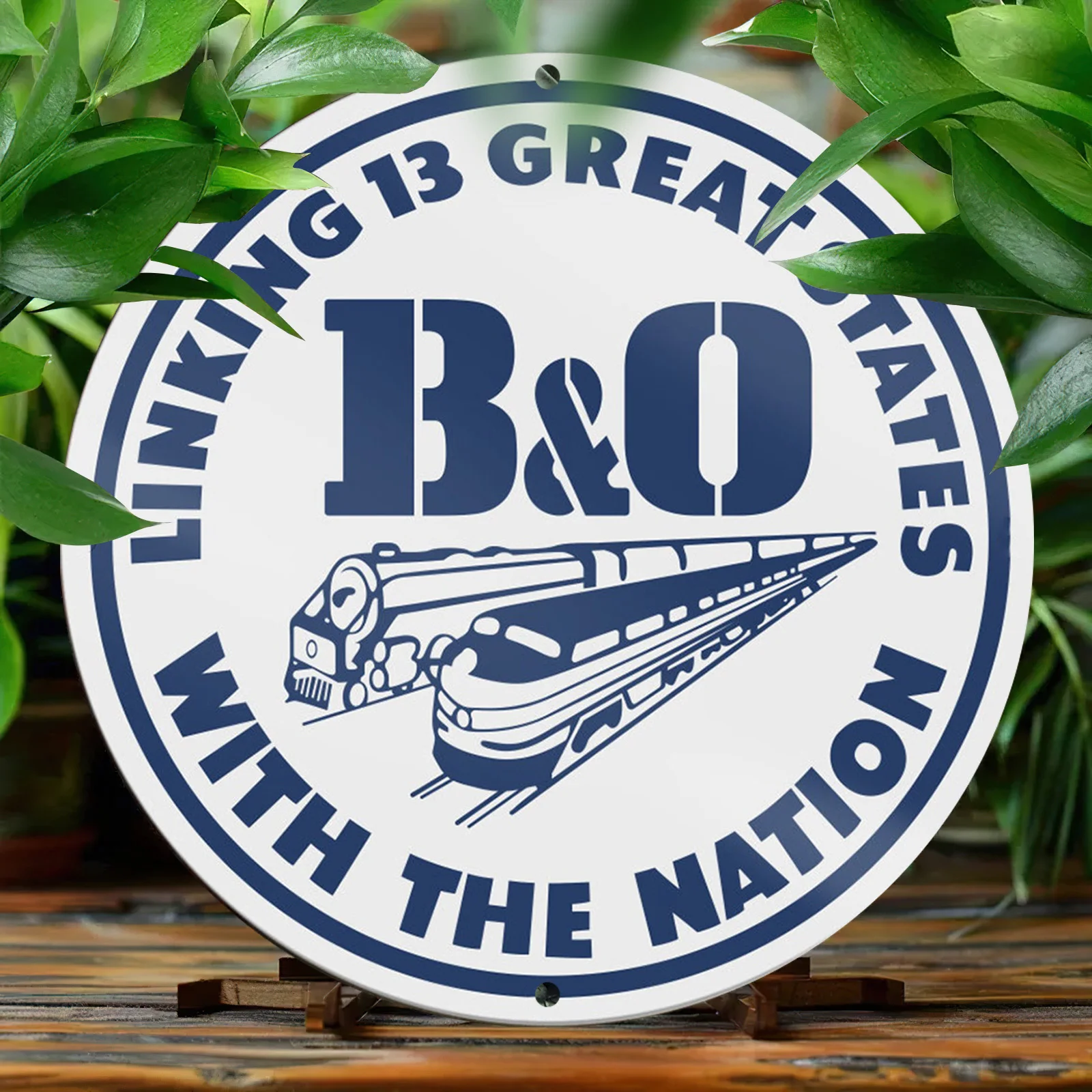 1pc Vintage B&O Train Aluminum Sign -Durable Round Metal Wall Decor with High Definition Printing, Pre-drilled, Weather