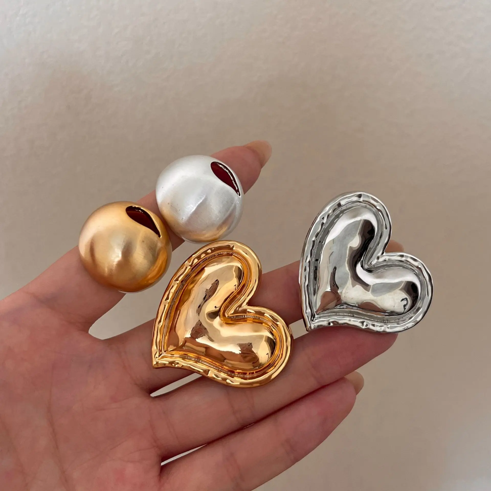 Metal Irregular Smooth Large Heart-shaped Open Rings for Women Girls European American Personality Party Vintage Jewelry Gifts