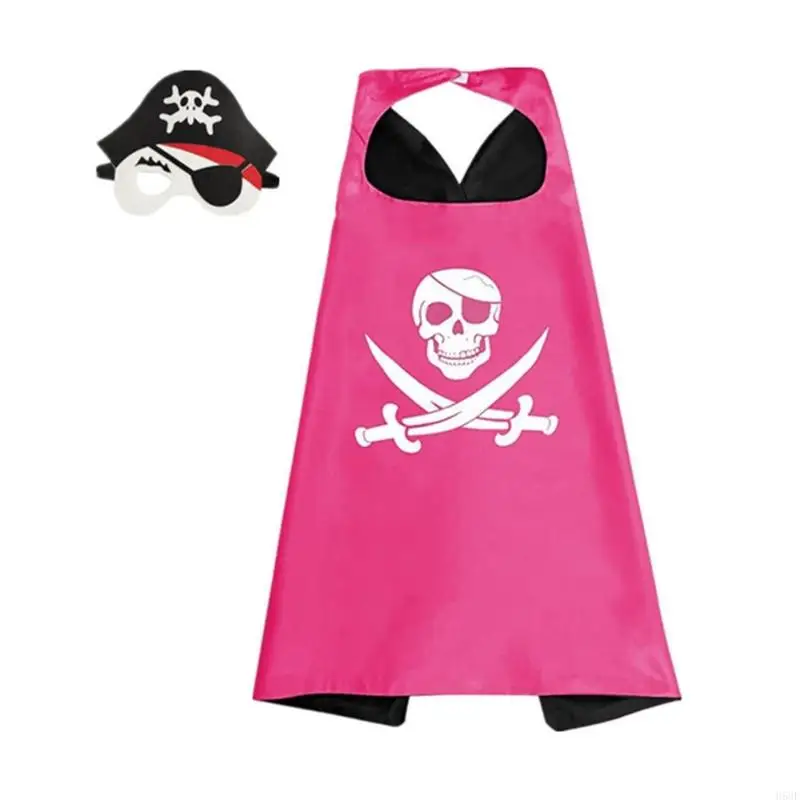 H58E Kid Pirate Dress Up Costume For Boy Girl, Pirate Capes and Cosplay Mask for Boy Girl Cosplay Party Kids Birthday Party