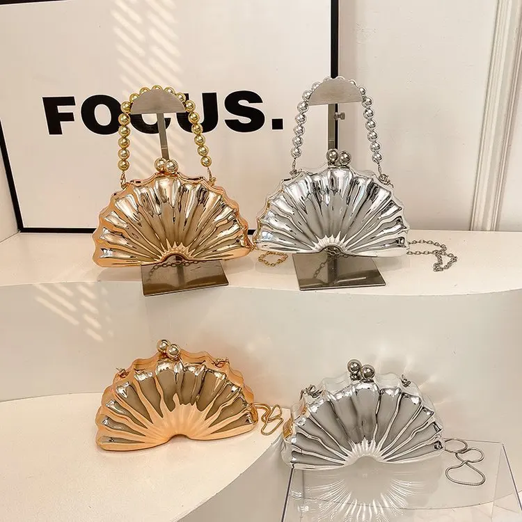 Acrylic shell shape clutch bag women designer evening party cute purse white pink champagne shell handbag chain shoulder bag sac