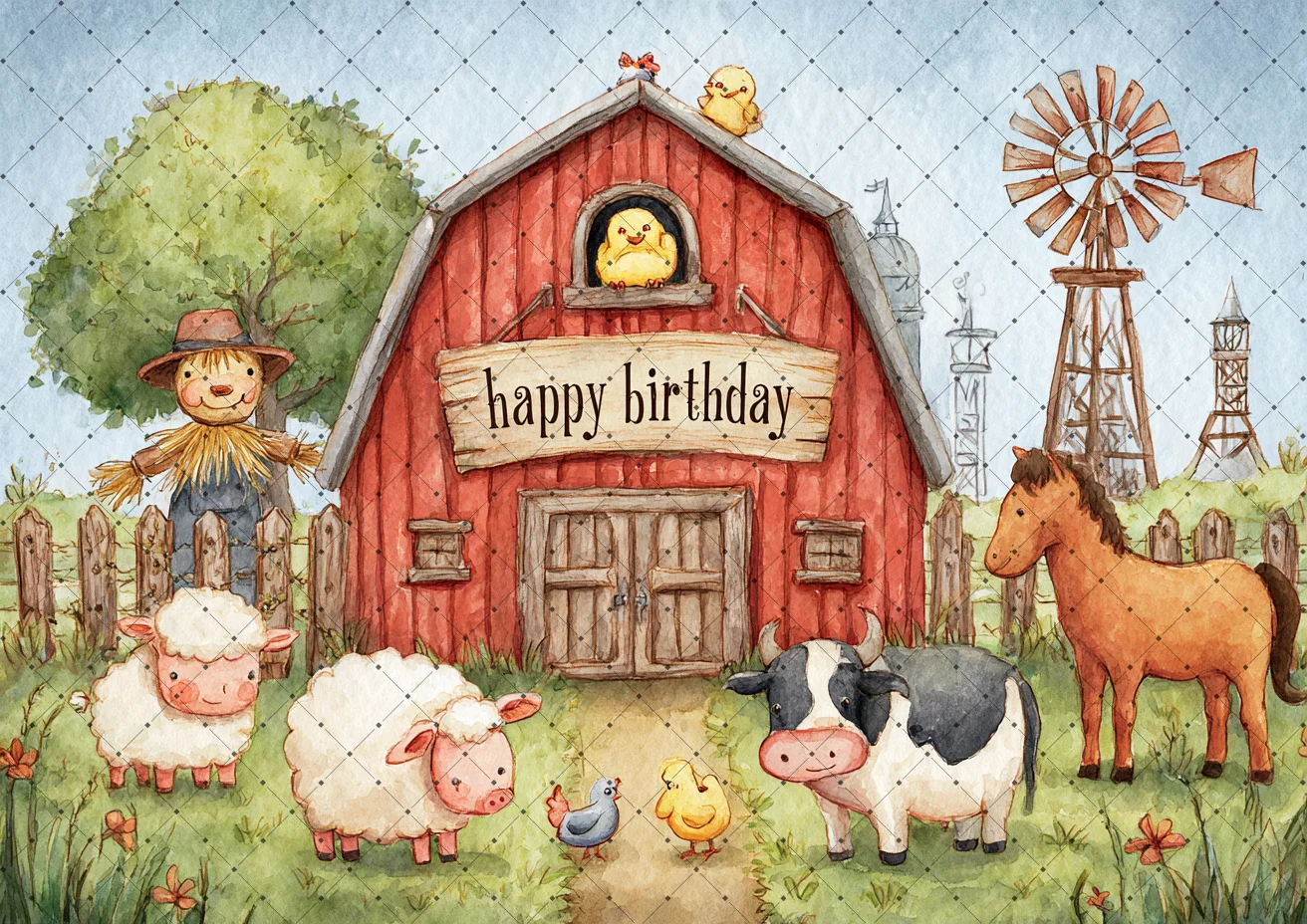 Farm Animal Backdrop Wooden Fence Cartoon House Kid Birthday Party Decoration Supplies Baby Shower Banner Photography Background