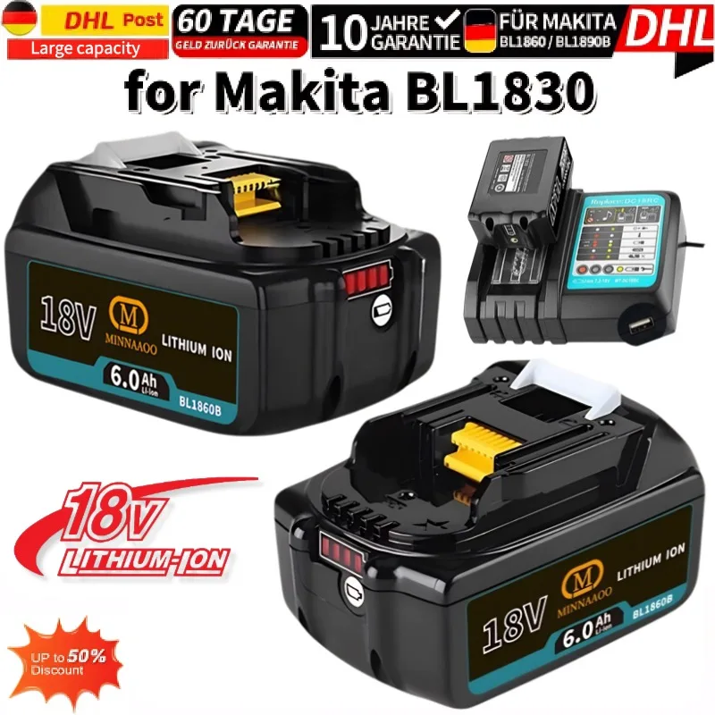 

100% NEW Original For Makita 18V Battery 6.0Ah Rechargeable,Replacing BL1830BL1840BL1850BL1860B LXT400 Tool Accessory