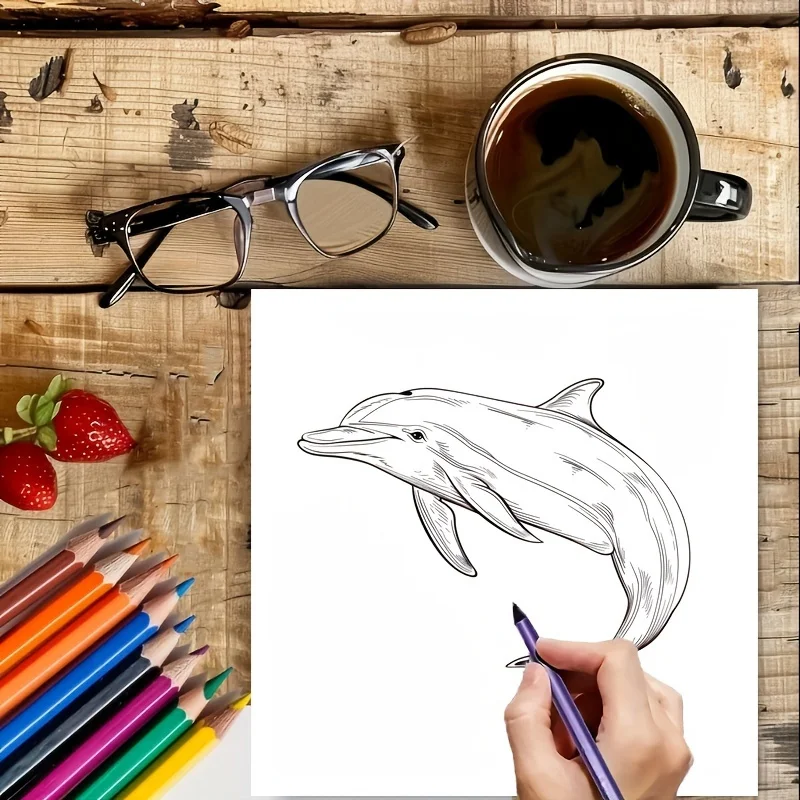 1 libro para colorear de animales del océano para adultos con reducción de estrés 20x20cm |   Libro para colorear para aliviar el estrés y obsequios, dibujar