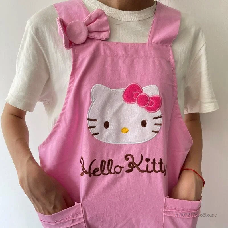 Sanrio Hello Kitty Cartoon Cute Pink Apron Kitchen Accessories Home Supplies Cleaning Cooking Sleeveless Aprons Boyfriend Gift