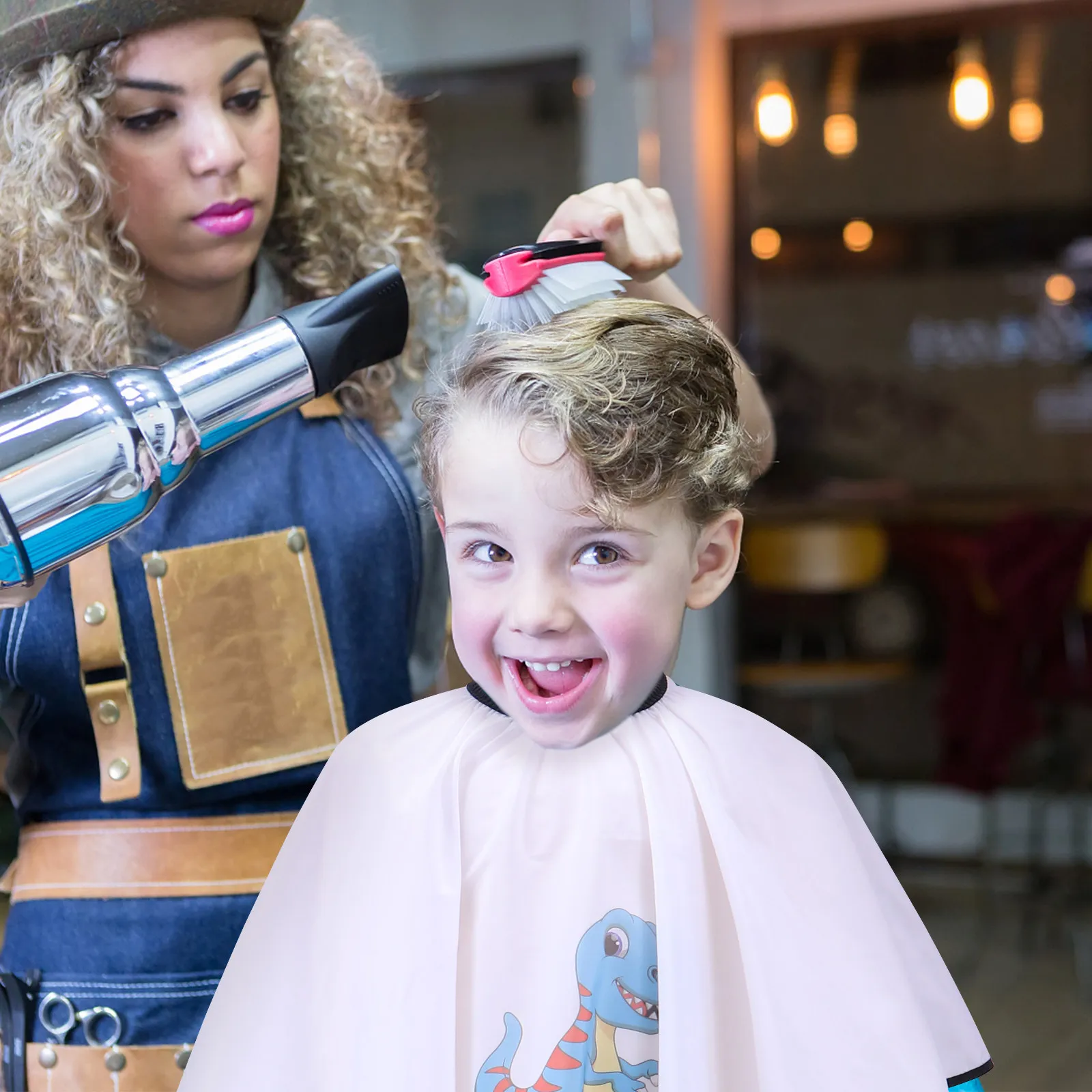 

Hair Cutting Cape Kids Haircut Apron Dinosaur Pattern Salon Child Cape Polyester Washable Styling Home Use Water Resistant Hair