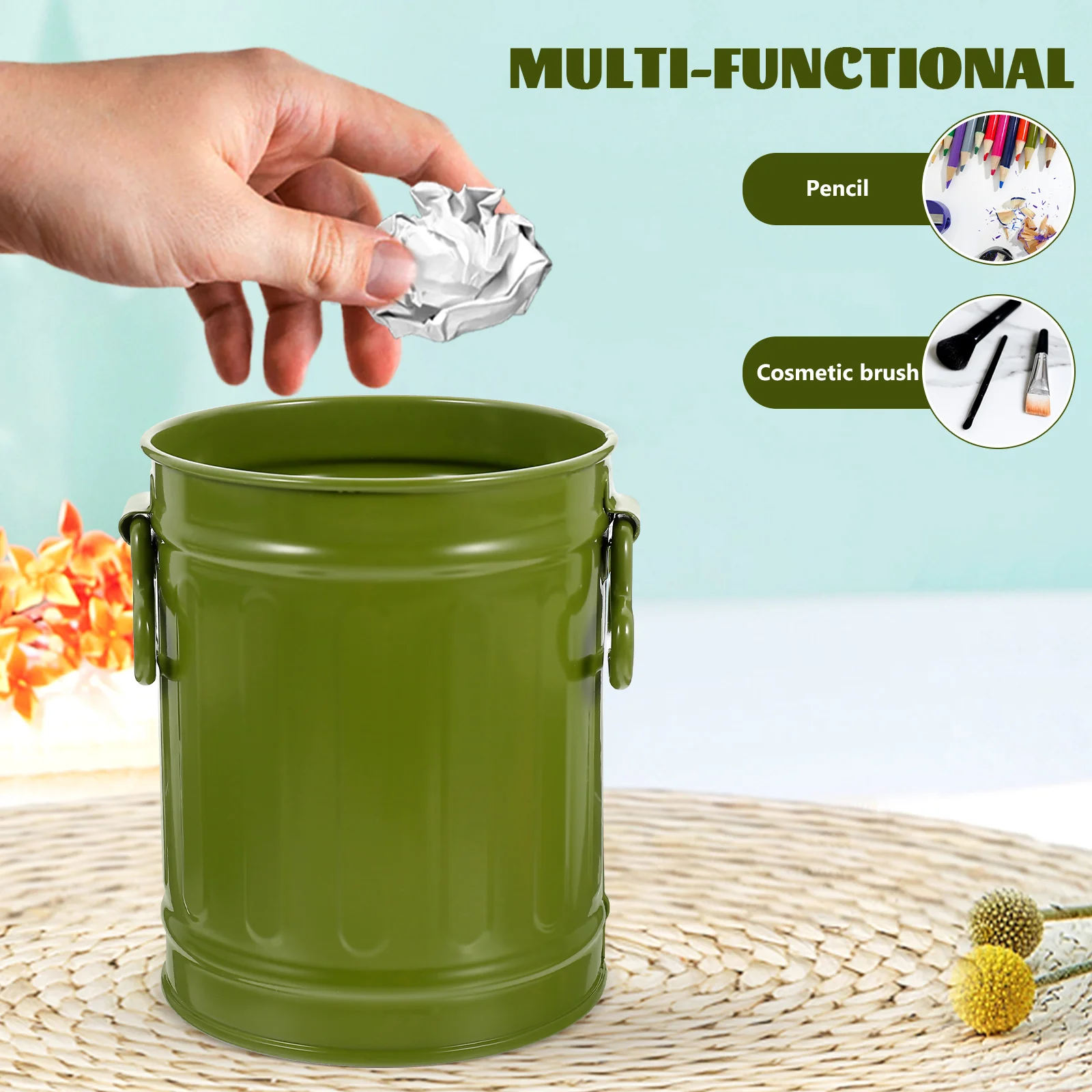 

Creative Desktop Trash Can Iron Garbage Container Large Capacity Multi-Function Office Bedroom Household Waste Bin Stationery