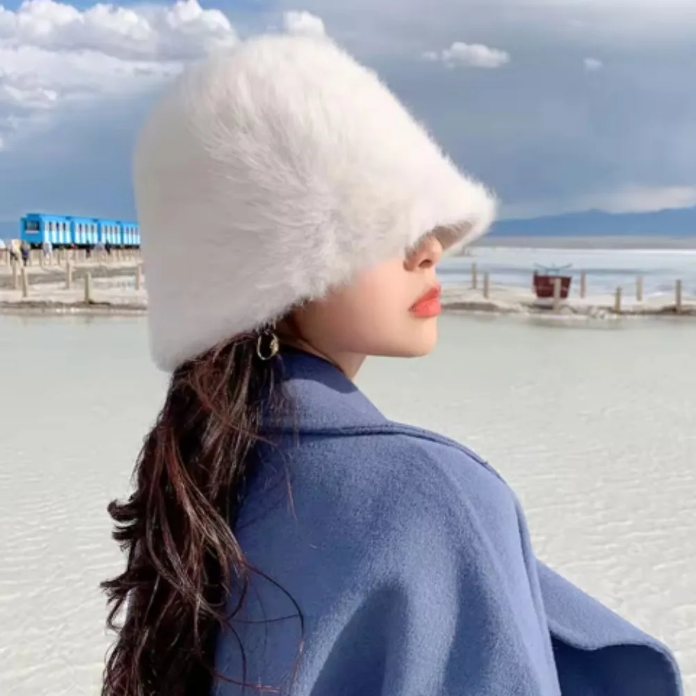 Sombrero de pescador de felpa para exteriores, gorro panamá suave y cálido, gorro peludo para lavabo de invierno, gorra de pescador a prueba de viento y cálido