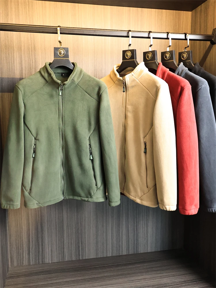 

Thiened Fce Повседневная мужская куртка с воротником-стойкой на подкладке Теплая ветрозащитная осенне-зимняя однотонная молния Faionable S...