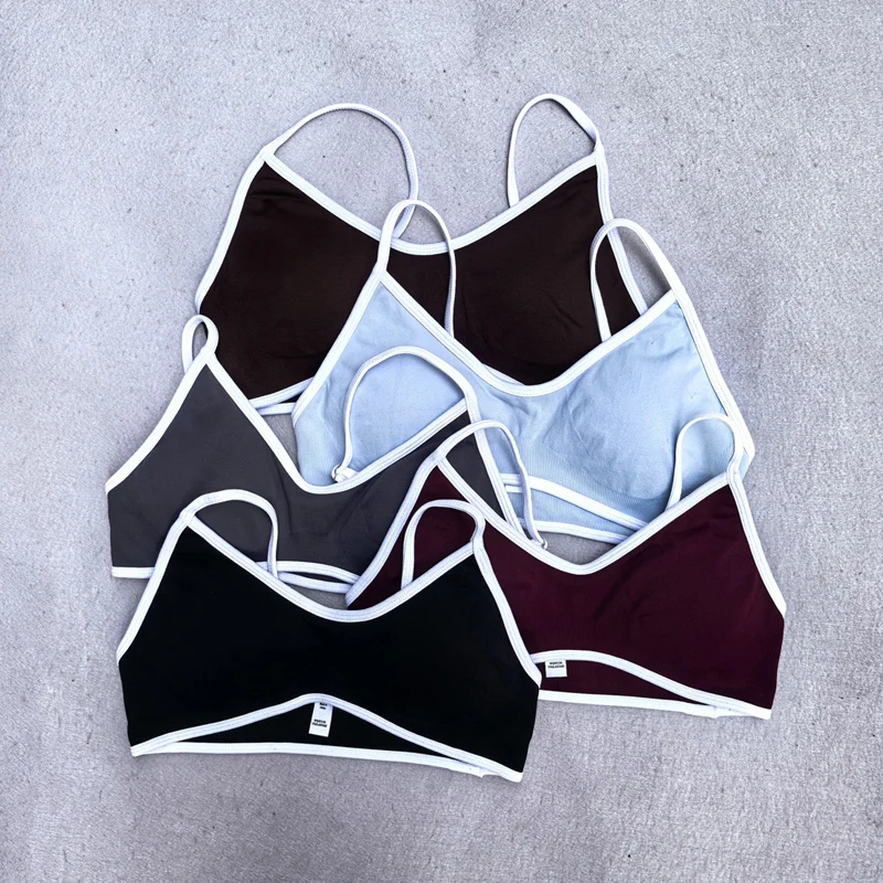 Strappy Yoga Bra Women Sexy Backless Knitted Sports Bra Medium Support Gym Crop Top Padded Seamless Workout Yoga Tank Tops