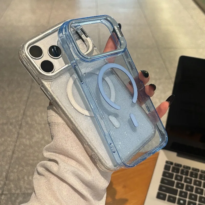 Fashion Glitter Transparent Magnetic Phone Case for IPhone 18 17 16 15 14 13 Pro Max for Magsafe Camera Mount Shockproof Cover - view 4