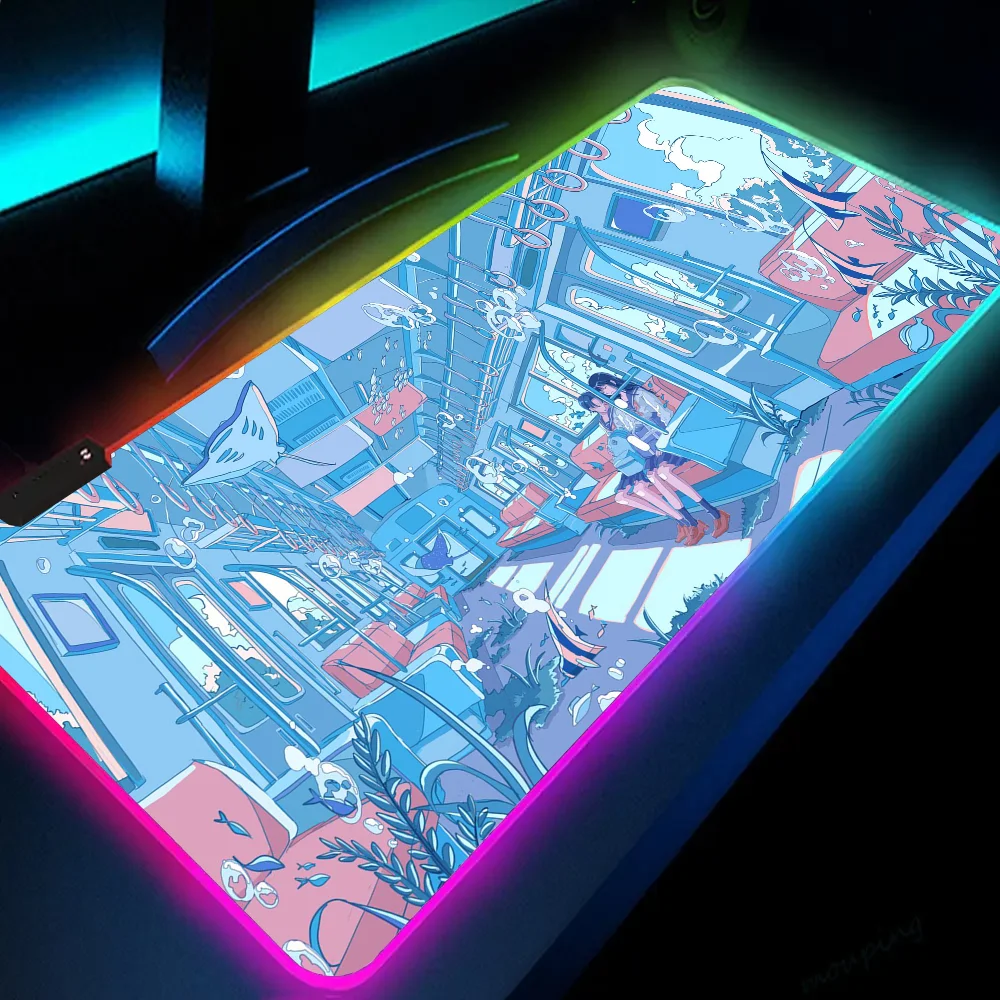 The World In Water Japan Train Mousepad XXL RGB Gaming Mouse Pads HD Gamer Accessories Large LED