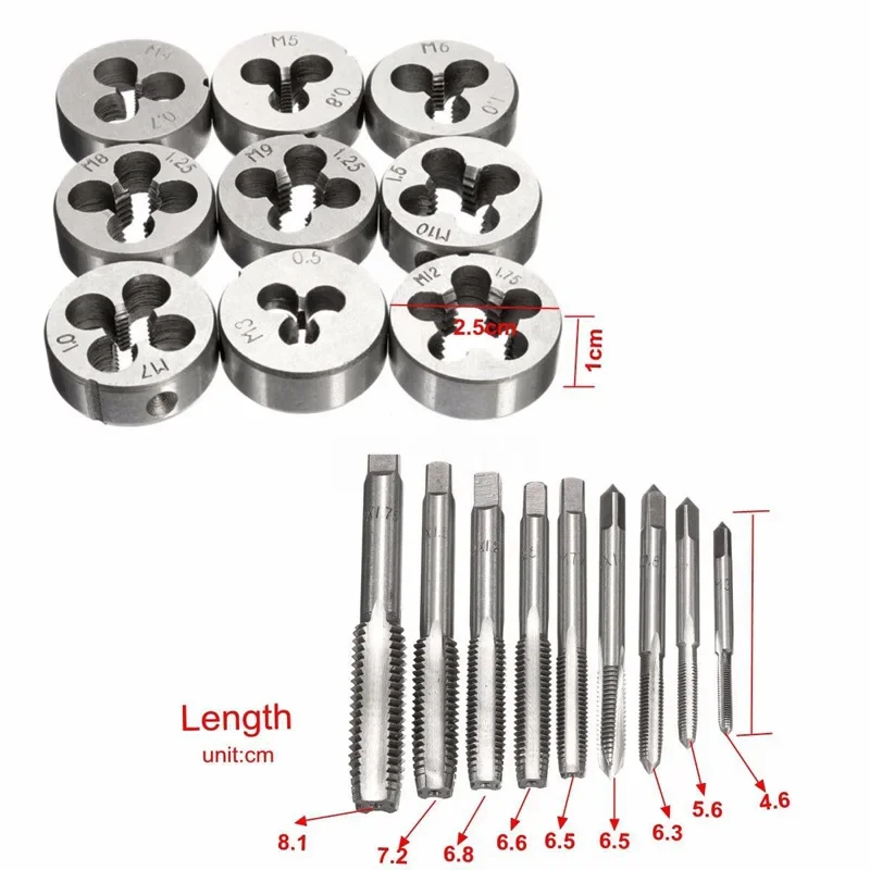 12/20Pcs Metric Hand Tap and Die Set M3-M12 Screw Thread Plugs Straight Taper Reamer Tools Hardware Tool Portable Universal