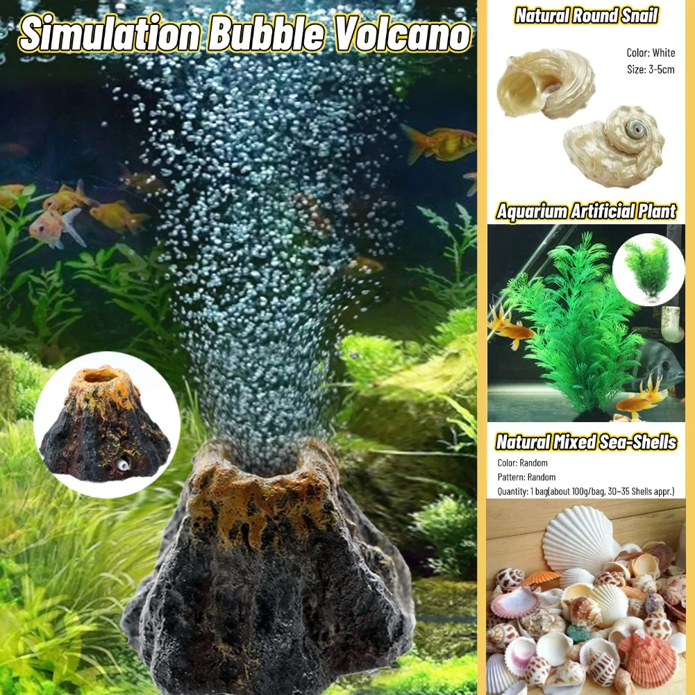 Aquarium Volcano Shape & Air Bubble Stone Oxygen Pump Fish Tank Ornament