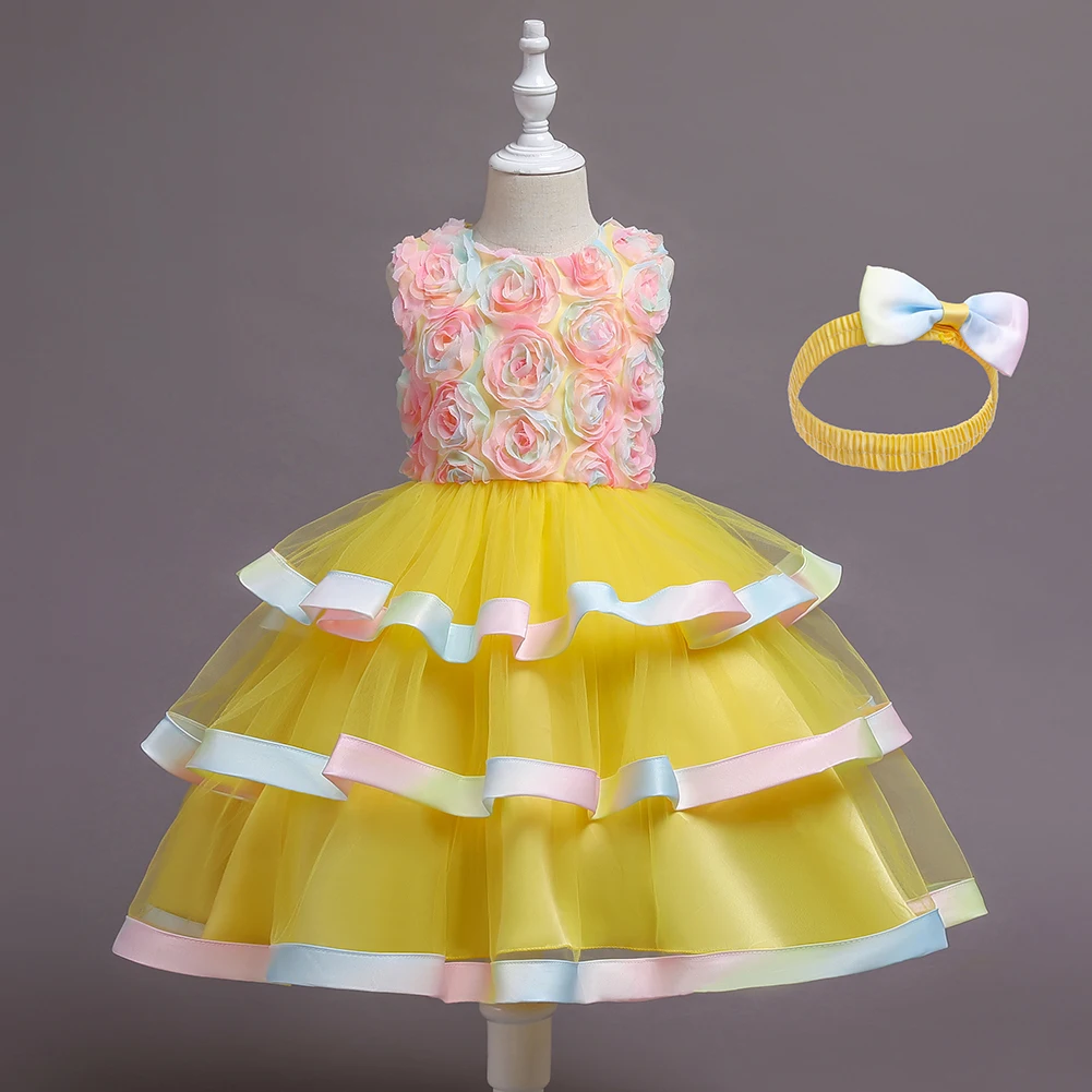 Girls Party Dress 5 Colors 100cm-150cm Baby Dresses Colorful Princess Skirt Ball Gown Performance Wedding Birthday Vestidos