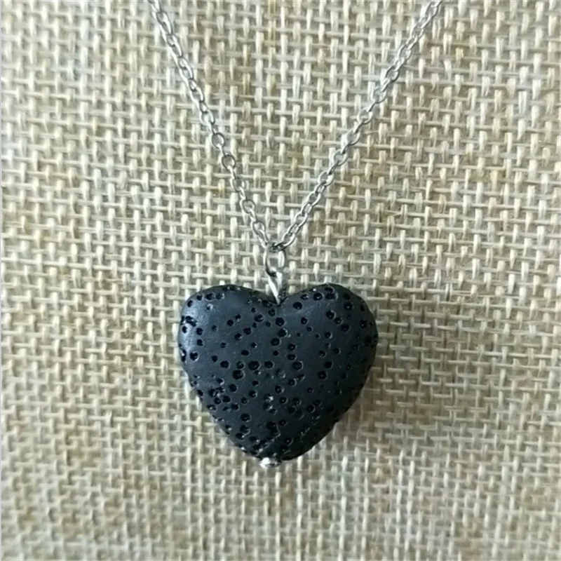 2cm Heart Lava Stone Pendant Aroma Essential Oil Diffuser Free Chain Necklace Aromatherapy Jewelry for Women Men