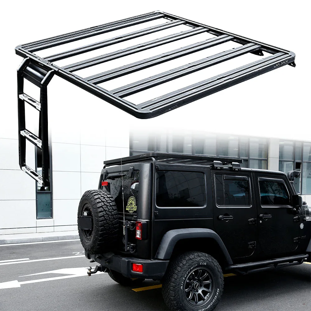 Black Aluminum Alloy Roof Rack No Drilling Durable Powder Coated 32kg Wrangler Luggage Rack 300kg Load Capacity