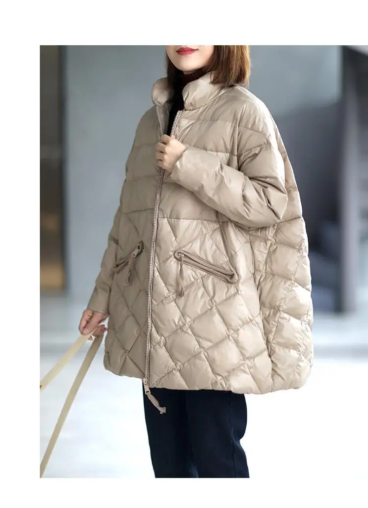 Women's Autumn Winter Top Coat Cotton Coat Diamond Pattern Color Block Thickened Fleece Lining Simple Comfortable Casual Skinny