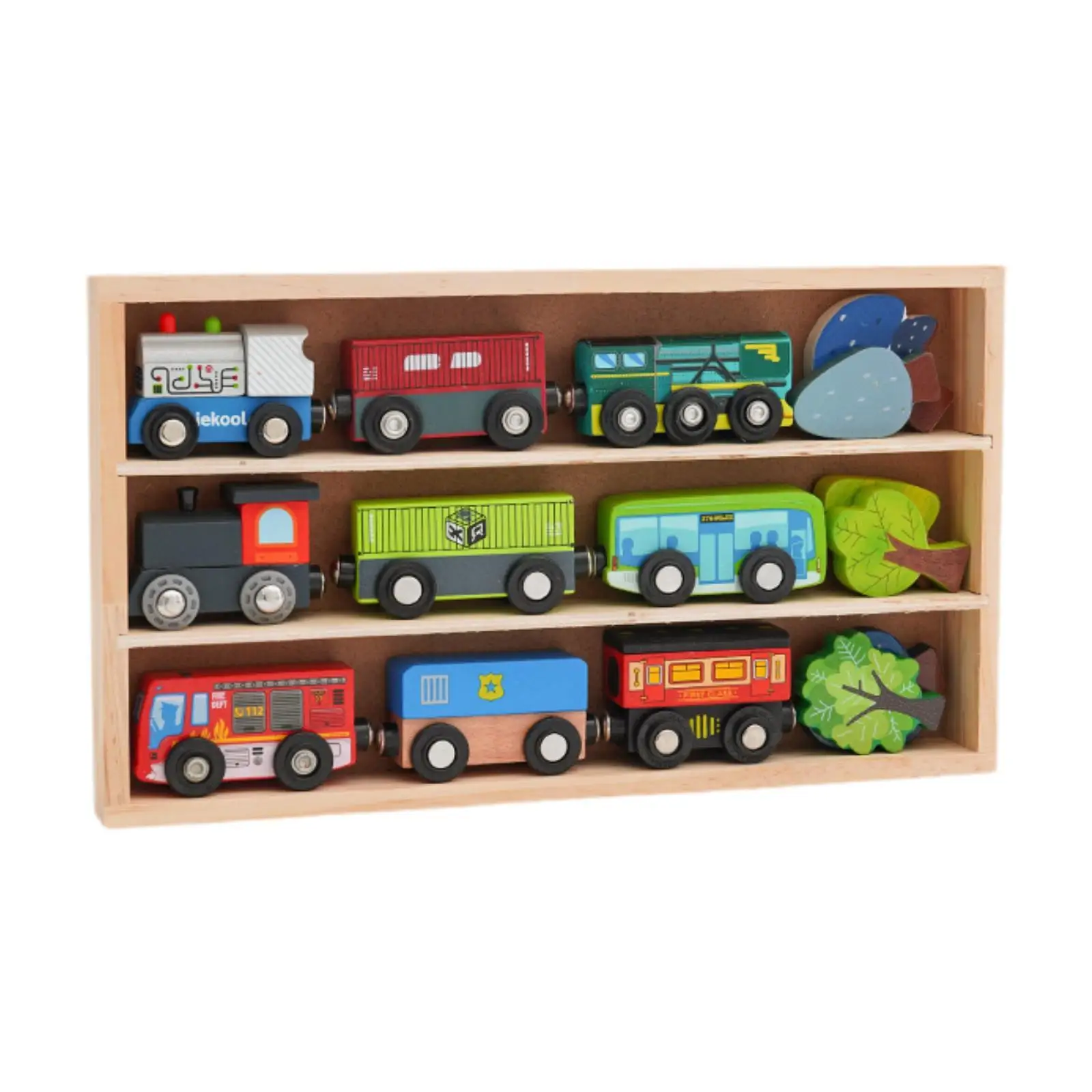 

Wooden Train Set Skill Building Train Cars for Preschool Children Boys Girls
