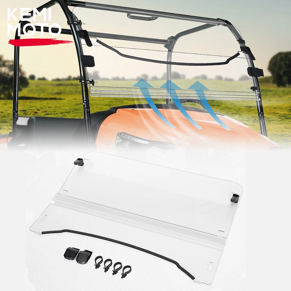 

KEMIMOTO Scratch Resistant Full Fold Up Windscreen Window Front Flip Folding Windshield Compatible with Kubota RTV 400 500 520