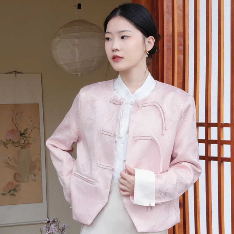 

2025 модная современная куртка в национальном стиле, новое жаккардовое пальто в китайском стиле для женщин, высококачественный элегантный костюм Тан, весенний топ