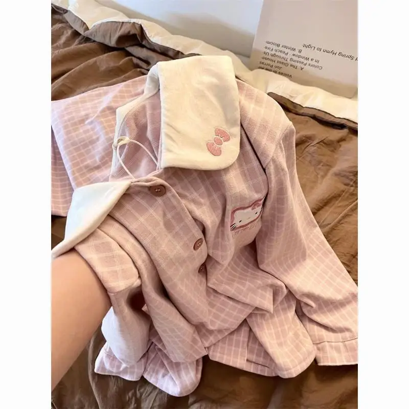 Hello Kitty's Popular Sweet Set Pajamas Autumn Winter Long Sleeved Pants Cartoon Student Home Clothes Can Be Worn Outside Cute