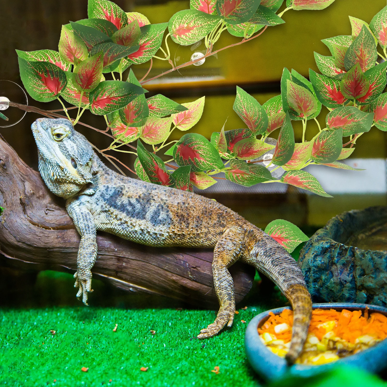 

2pcs Reptile Decor Lifelike Artificial Plants for Terrarium Pet Cage Faux Plastic Decorative Wear-Resistant Hanging for Lizard