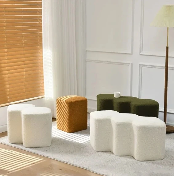 

Bedroom Shoe Changing Stool Living Room Lambskin Small Stool Simple Home Footstool