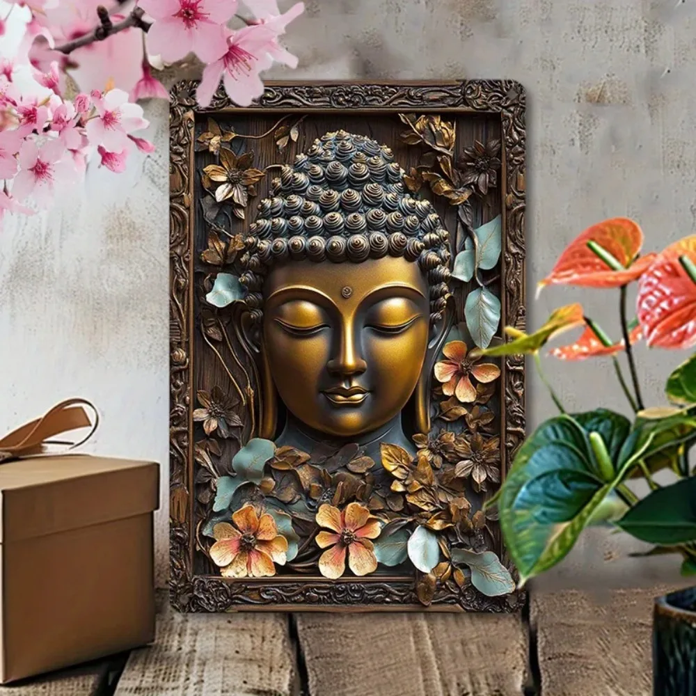 CIFBUY Retro Vintage Buddha Face Aluminum Wall Art Weatherproof Durable Alloy Decor for Living Room Dormitory