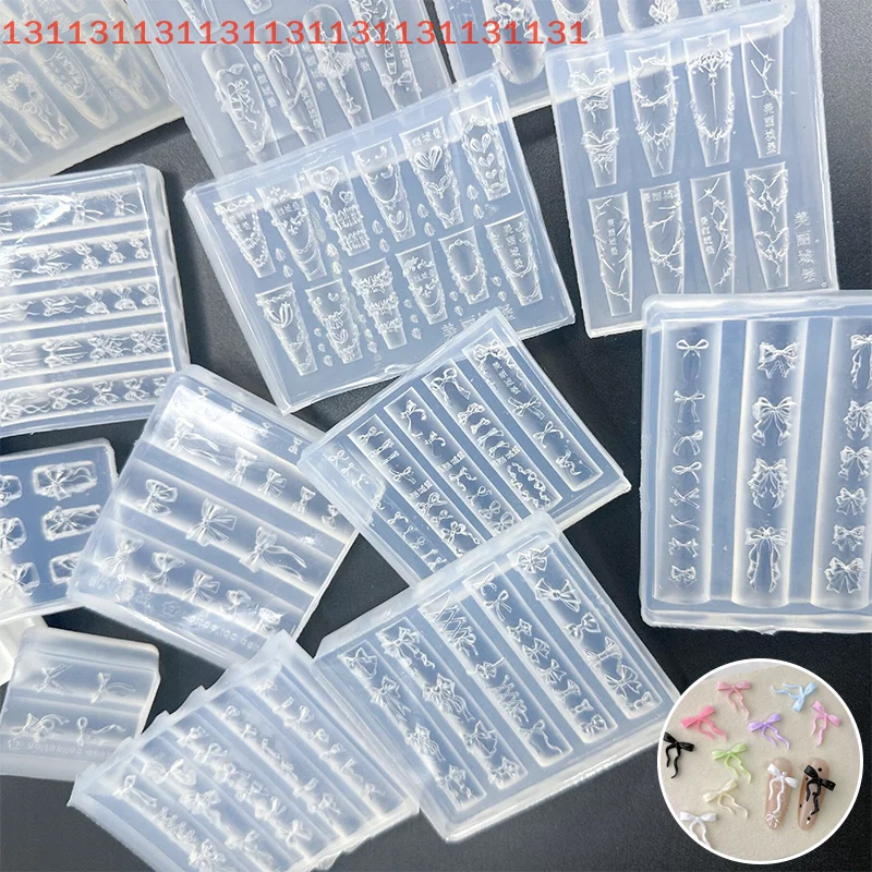 Falda de crema para pastel, cinta con lazo, molde acrílico 3D, decoraciones artísticas para uñas, diseño DIY, molde de silicona para decoración de uñas, plantilla para dijes de uñas