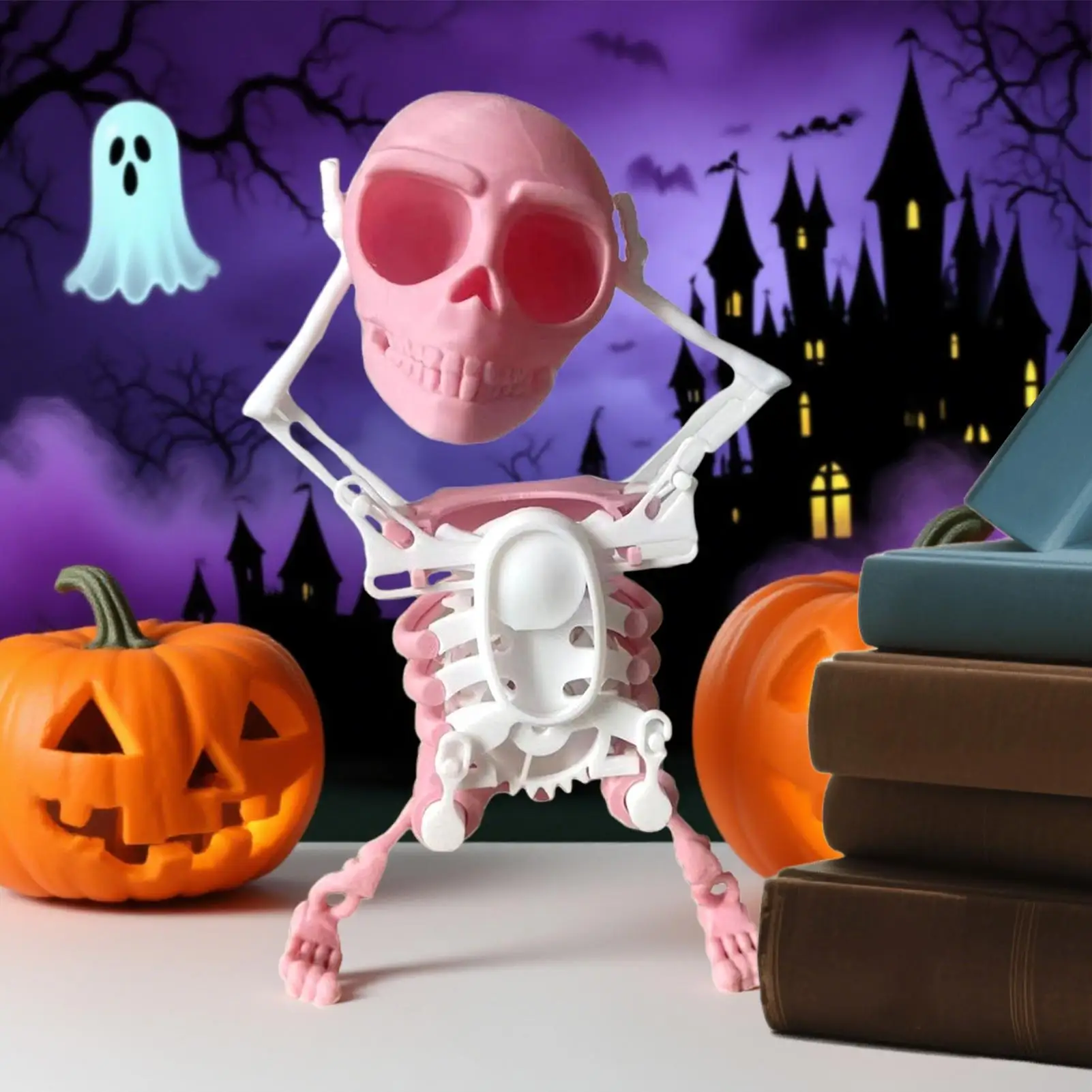 Skeleton Toy Wind Up Swinging 3D Printed Skeleton Model For Kids Desktop Decoration Halloween Clockwork Skull Toy For Kid Room